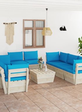 VidaXL 9-delige Loungeset met kussens pallet vurenhout