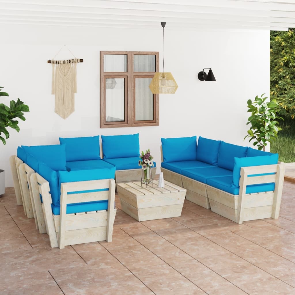 VidaXL 9-delige Loungeset met kussens pallet vurenhout