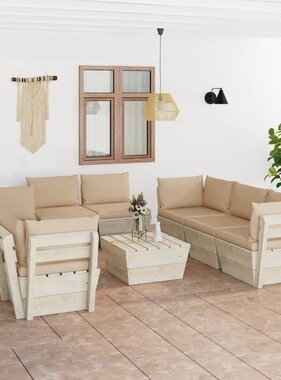 VidaXL 9-delige Loungeset met kussens pallet vurenhout