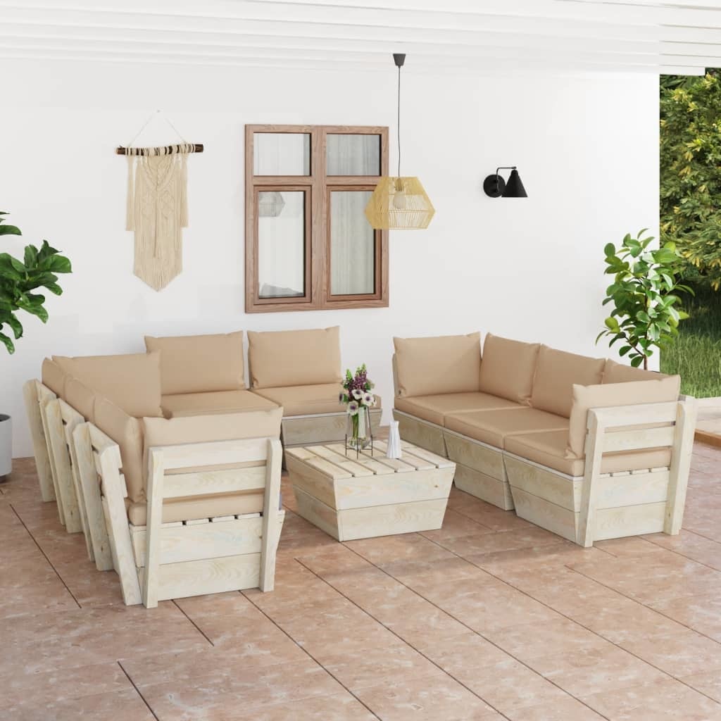 VidaXL 9-delige Loungeset met kussens pallet vurenhout