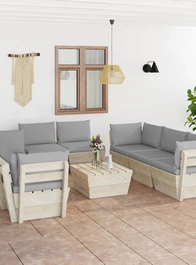 VidaXL 9-delige Loungeset met kussens pallet vurenhout