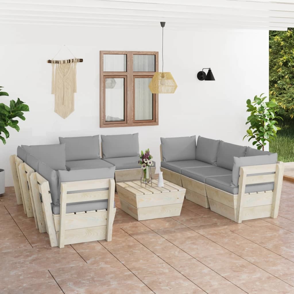 VidaXL 9-delige Loungeset met kussens pallet vurenhout