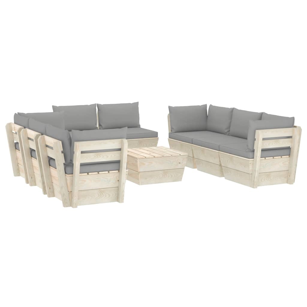 VidaXL 9-delige Loungeset met kussens pallet vurenhout