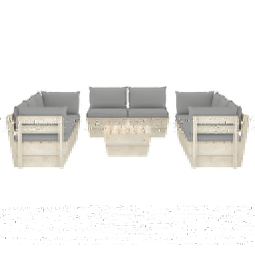 VidaXL 9-delige Loungeset met kussens pallet vurenhout