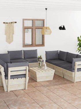 VidaXL 9-delige Loungeset met kussens pallet vurenhout