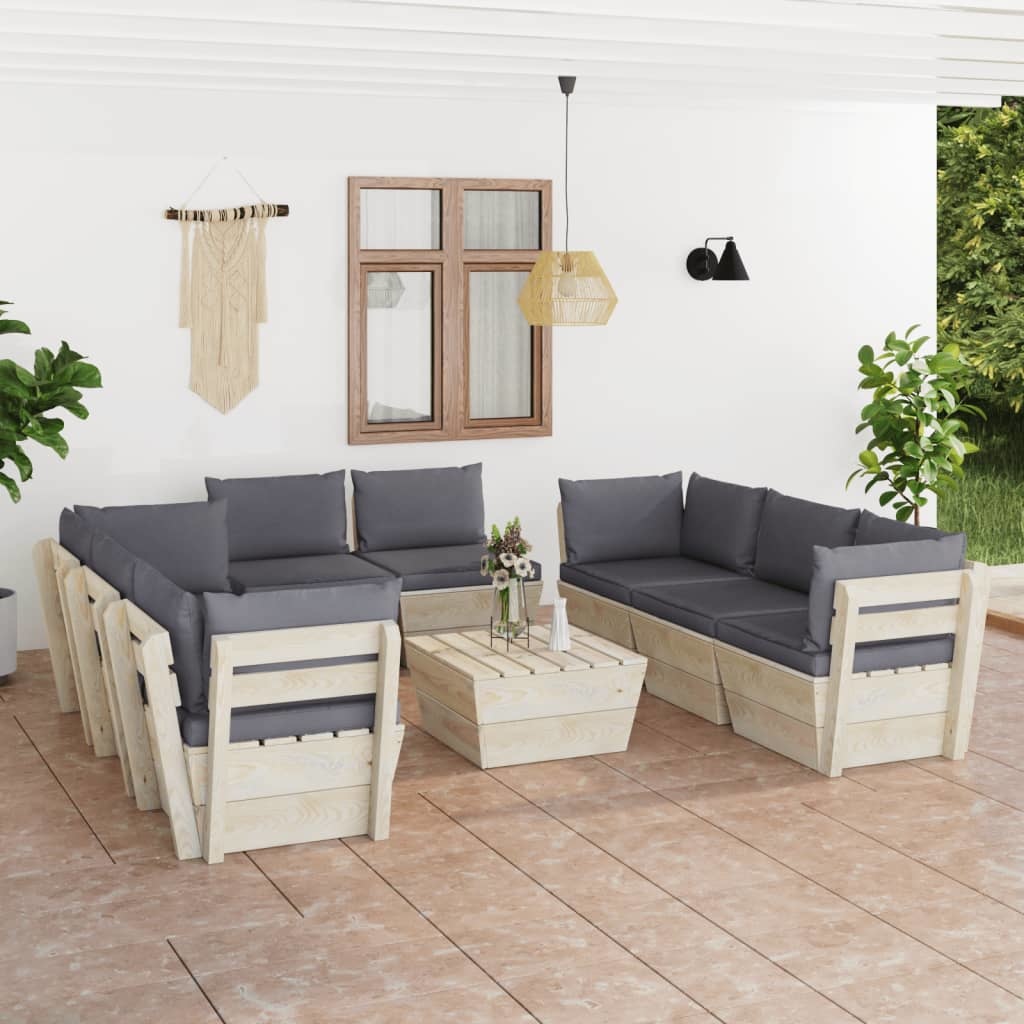 VidaXL 9-delige Loungeset met kussens pallet vurenhout