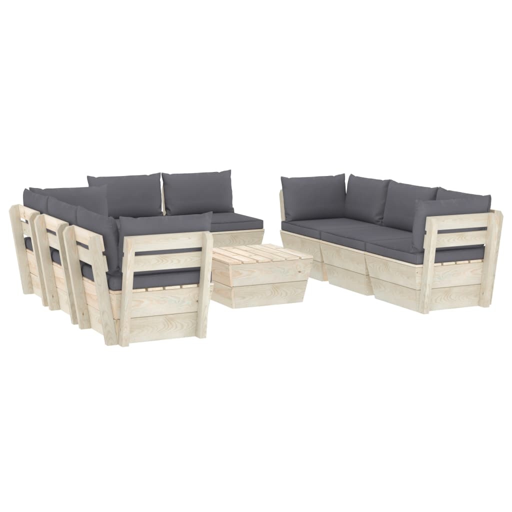 VidaXL 9-delige Loungeset met kussens pallet vurenhout