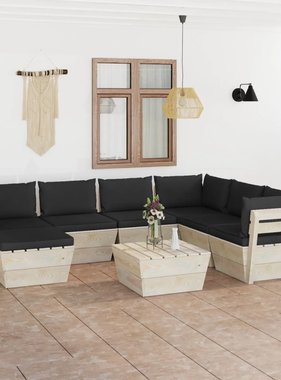 VidaXL 8-delige Loungeset met kussens pallet vurenhout