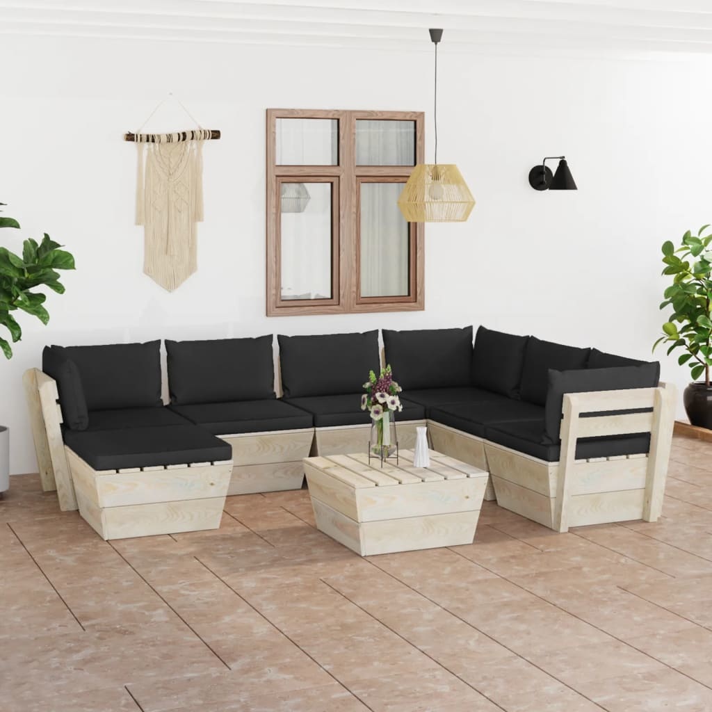 VidaXL 8-delige Loungeset met kussens pallet vurenhout