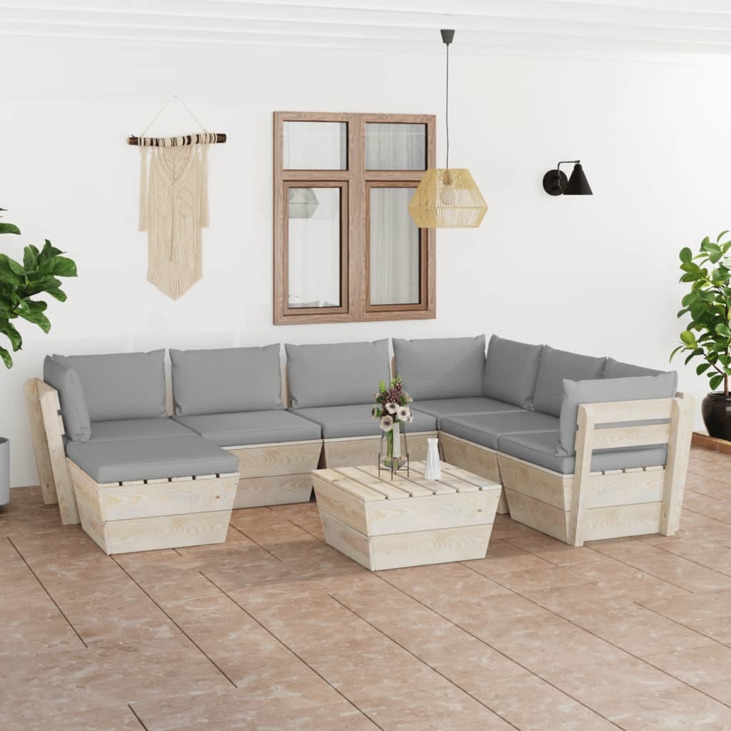 VidaXL 8-delige Loungeset met kussens pallet vurenhout