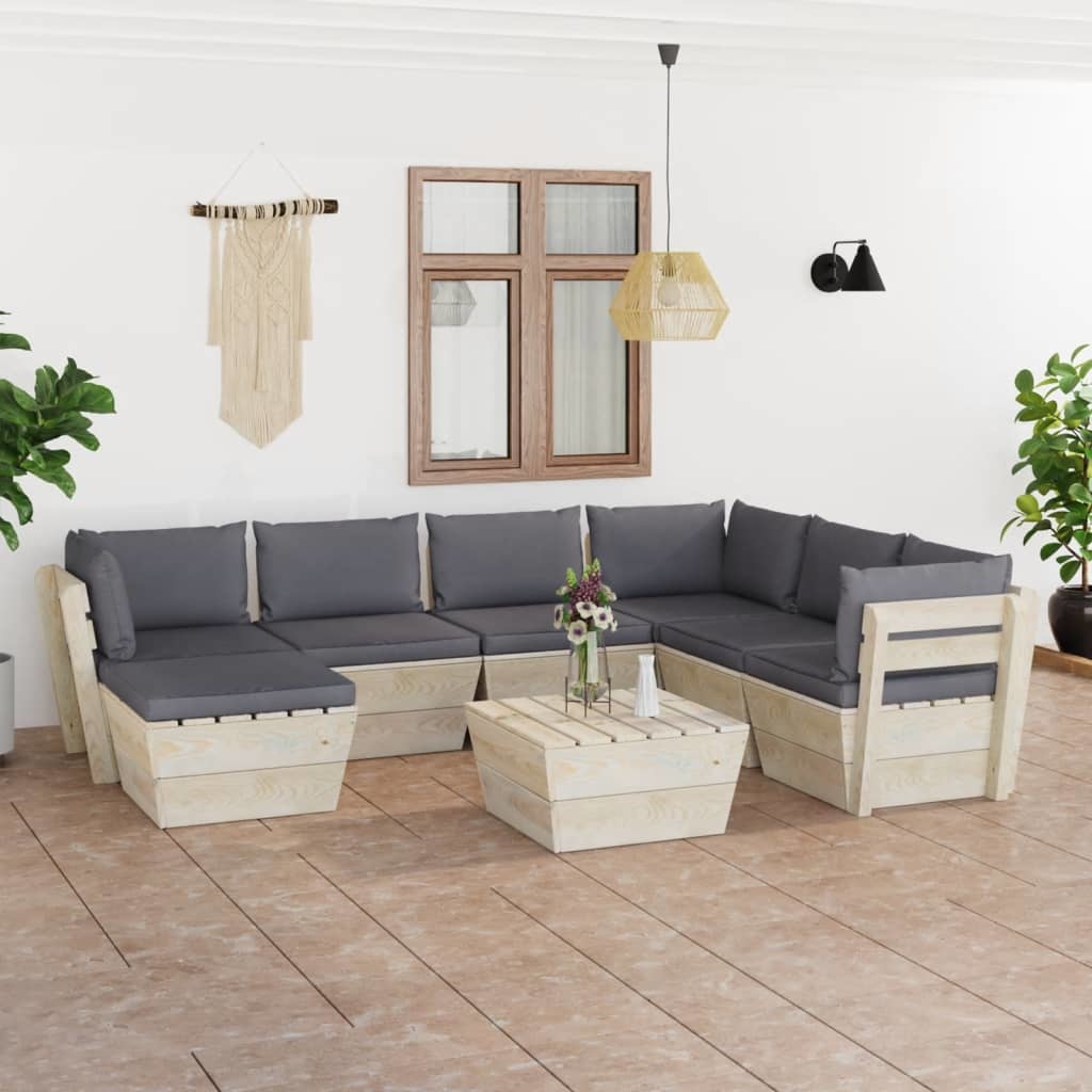 VidaXL 8-delige Loungeset met kussens pallet vurenhout