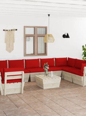 VidaXL 10-delige Loungeset met kussens pallet vurenhout
