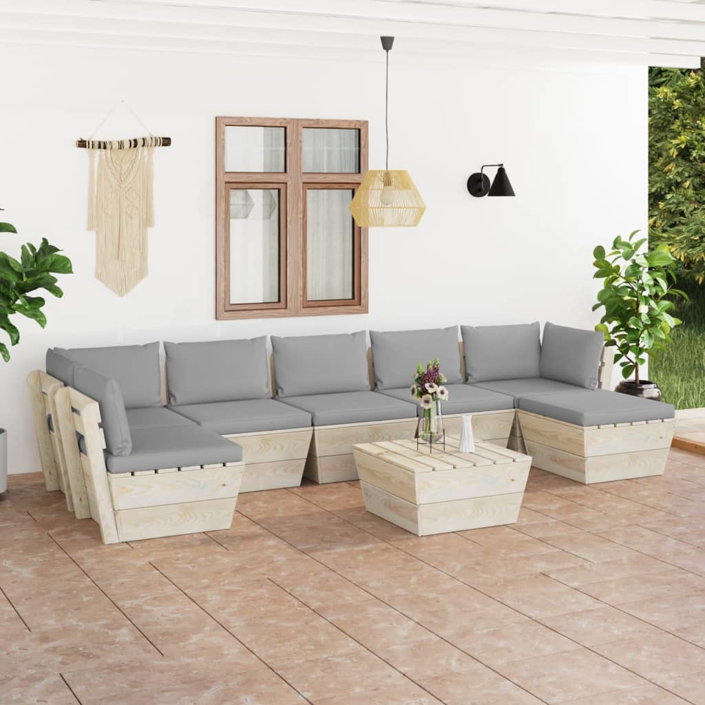 VidaXL 8-delige Loungeset met kussens pallet vurenhout