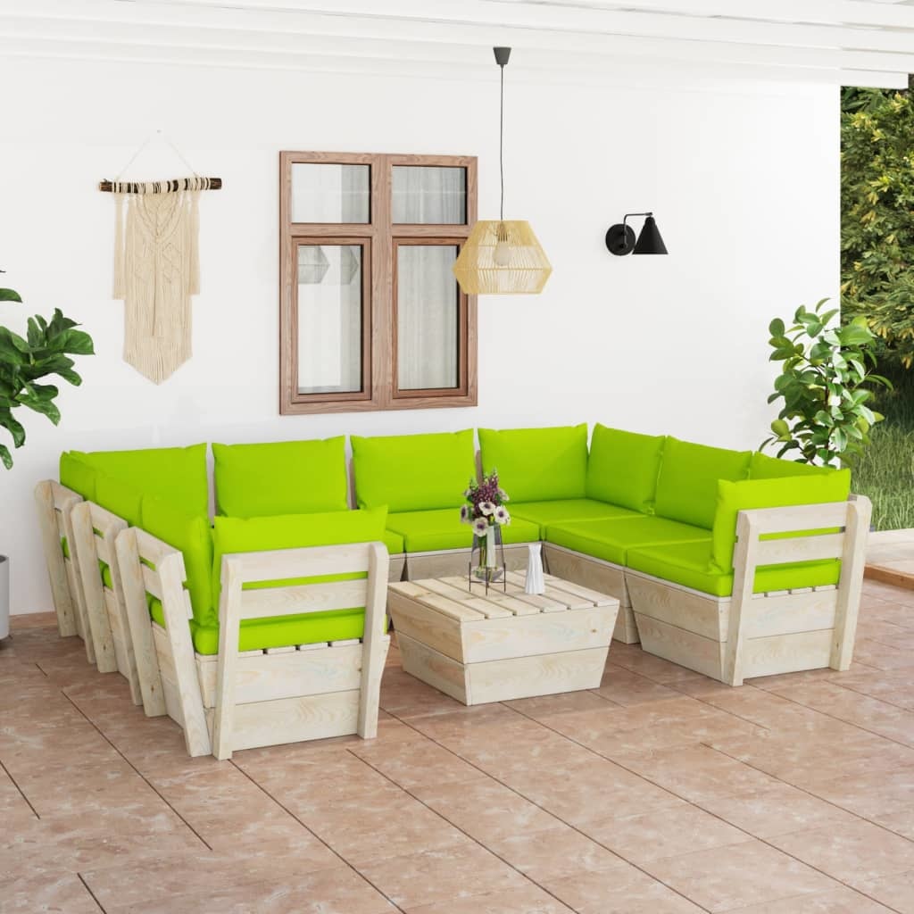 VidaXL 9-delige Loungeset met kussens pallet vurenhout