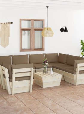 VidaXL 9-delige Loungeset met kussens pallet vurenhout