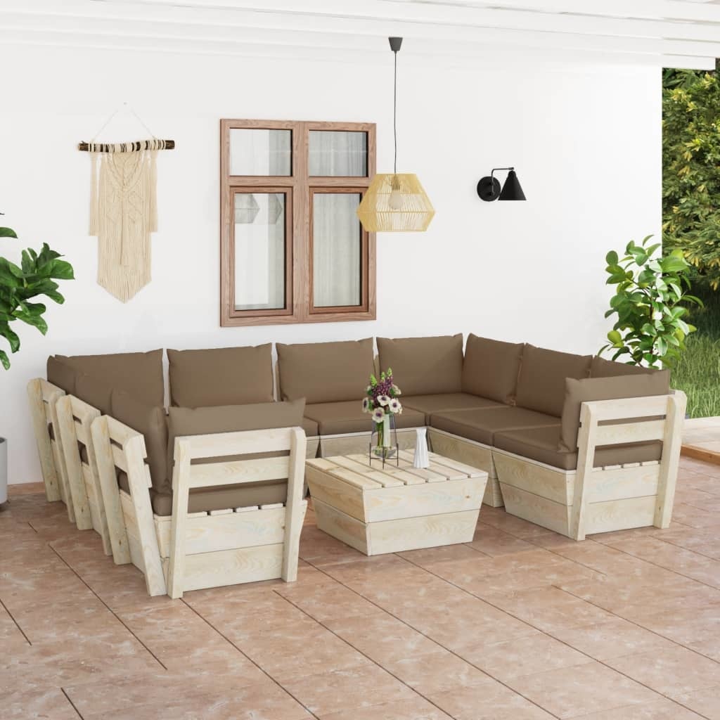 VidaXL 9-delige Loungeset met kussens pallet vurenhout