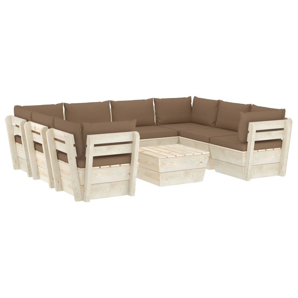 VidaXL 9-delige Loungeset met kussens pallet vurenhout