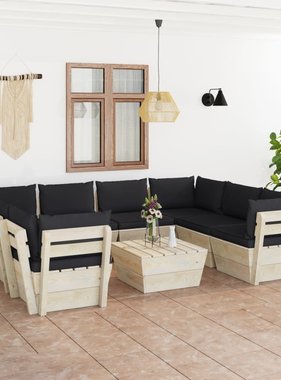 VidaXL 9-delige Loungeset met kussens pallet vurenhout