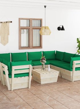 VidaXL 9-delige Loungeset met kussens pallet vurenhout