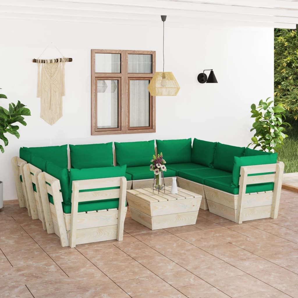 VidaXL 9-delige Loungeset met kussens pallet vurenhout