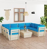 VidaXL 9-delige Loungeset met kussens pallet vurenhout