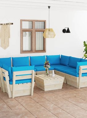 VidaXL 9-delige Loungeset met kussens pallet vurenhout