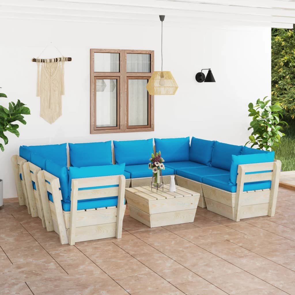 VidaXL 9-delige Loungeset met kussens pallet vurenhout