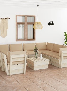 VidaXL 9-delige Loungeset met kussens pallet vurenhout
