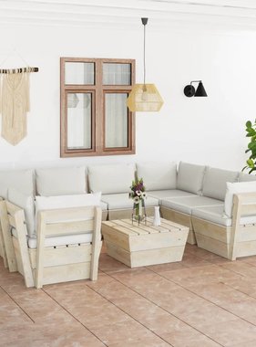 VidaXL 9-delige Loungeset met kussens pallet vurenhout
