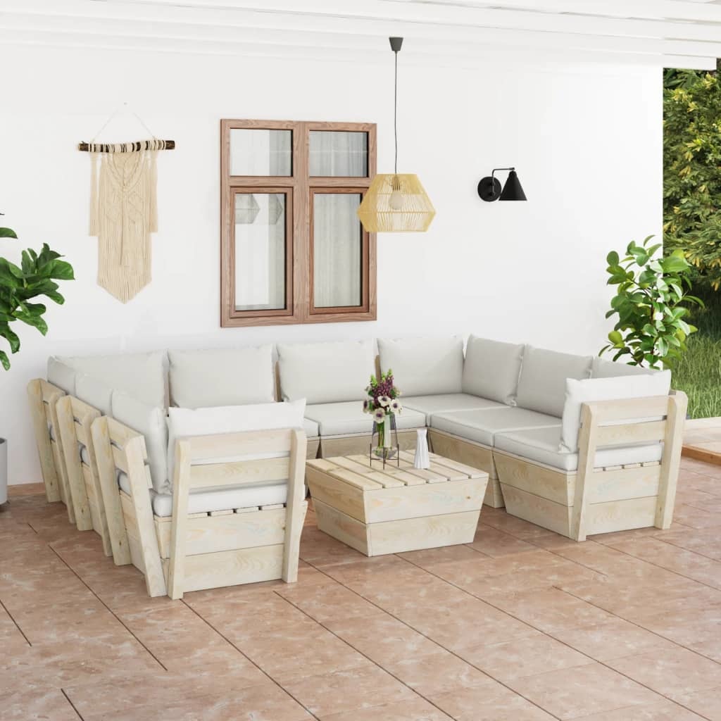 VidaXL 9-delige Loungeset met kussens pallet vurenhout
