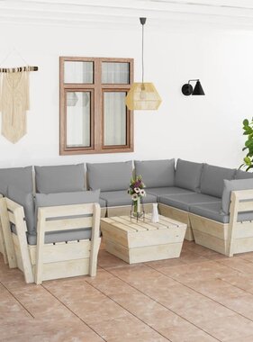 VidaXL 9-delige Loungeset met kussens pallet vurenhout