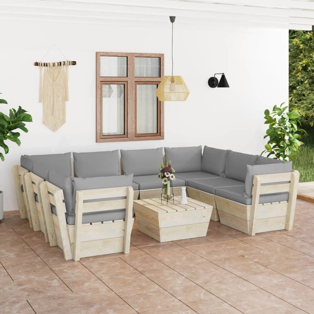 VidaXL 9-delige Loungeset met kussens pallet vurenhout