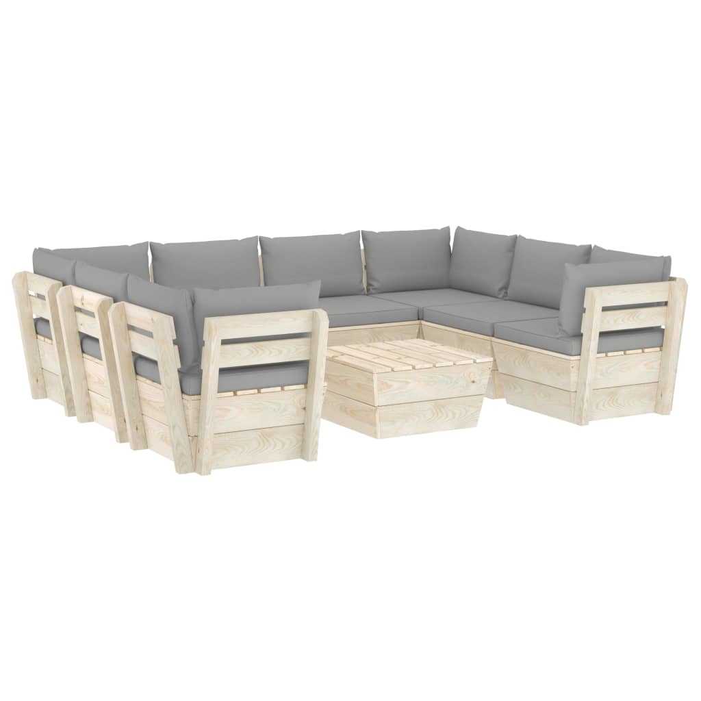 VidaXL 9-delige Loungeset met kussens pallet vurenhout