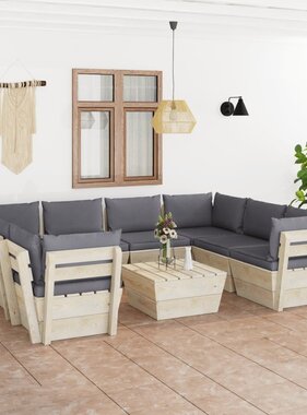 VidaXL 9-delige Loungeset met kussens pallet vurenhout