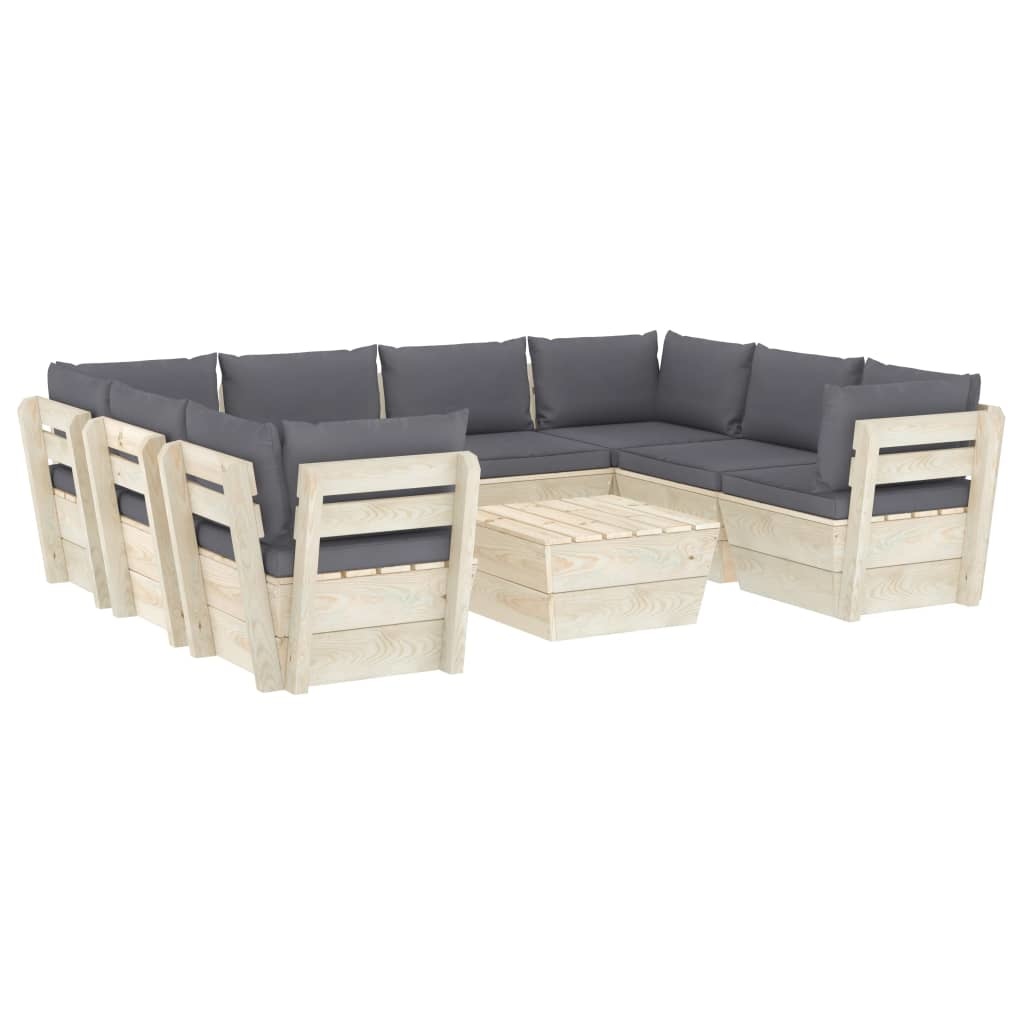 VidaXL 9-delige Loungeset met kussens pallet vurenhout