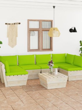 VidaXL 7-delige Loungeset met kussens pallet vurenhout