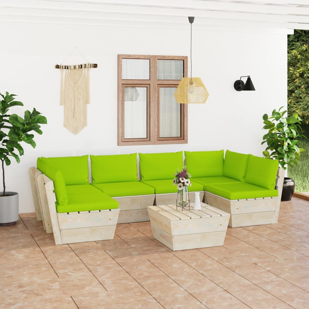 VidaXL 7-delige Loungeset met kussens pallet vurenhout