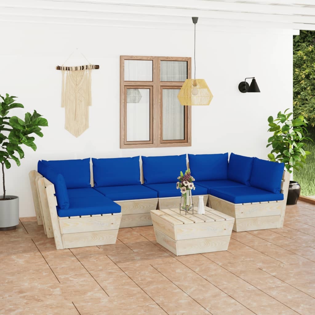 VidaXL 7-delige Loungeset met kussens pallet vurenhout