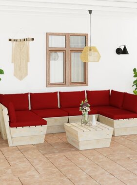 VidaXL 7-delige Loungeset met kussens pallet vurenhout