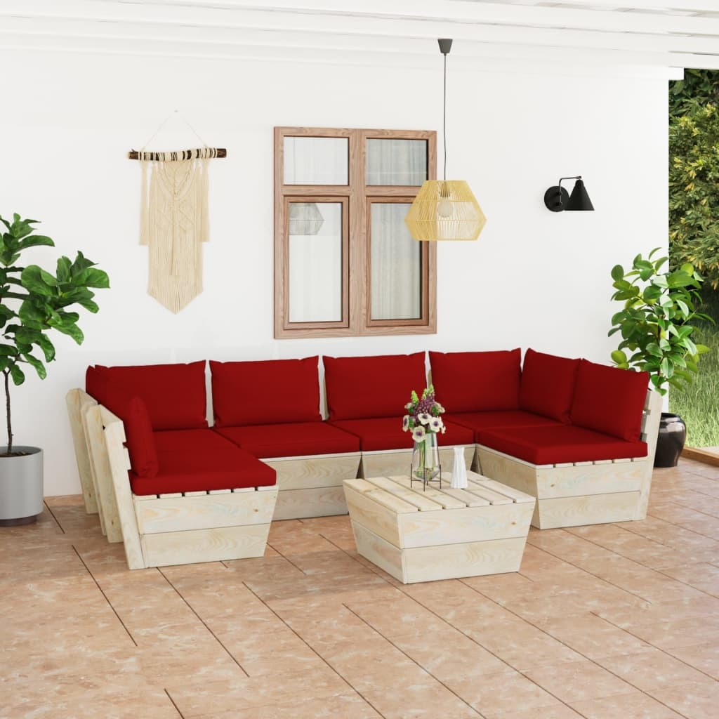 VidaXL 7-delige Loungeset met kussens pallet vurenhout