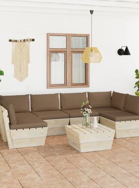 VidaXL 7-delige Loungeset met kussens pallet vurenhout