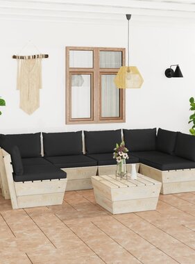 VidaXL 7-delige Loungeset met kussens pallet vurenhout