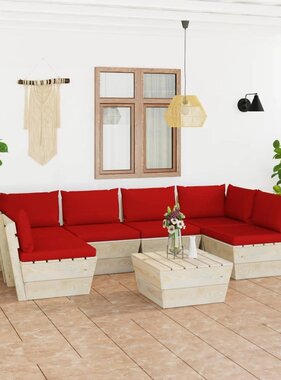 VidaXL 7-delige Loungeset met kussens pallet vurenhout