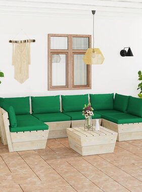 VidaXL 7-delige Loungeset met kussens pallet vurenhout
