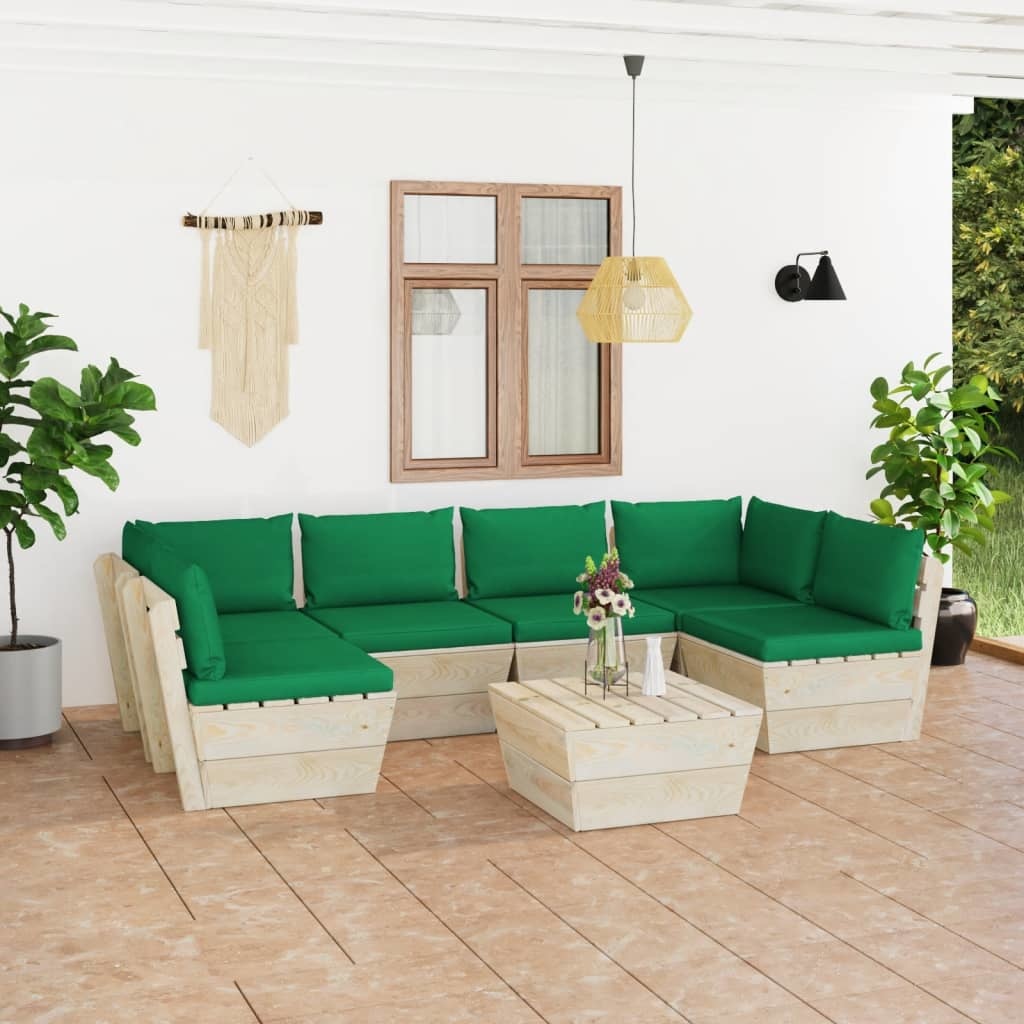 VidaXL 7-delige Loungeset met kussens pallet vurenhout