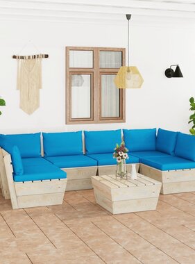 VidaXL 7-delige Loungeset met kussens pallet vurenhout
