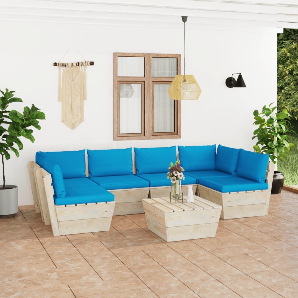 VidaXL 7-delige Loungeset met kussens pallet vurenhout