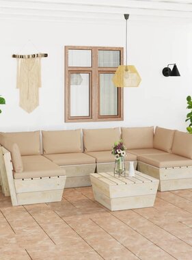 VidaXL 7-delige Loungeset met kussens pallet vurenhout