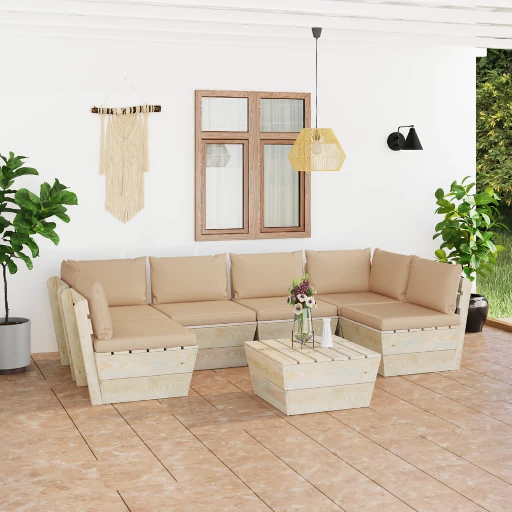 VidaXL 7-delige Loungeset met kussens pallet vurenhout