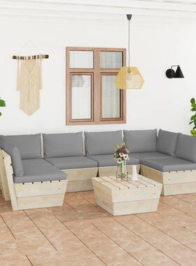 VidaXL 7-delige Loungeset met kussens pallet vurenhout